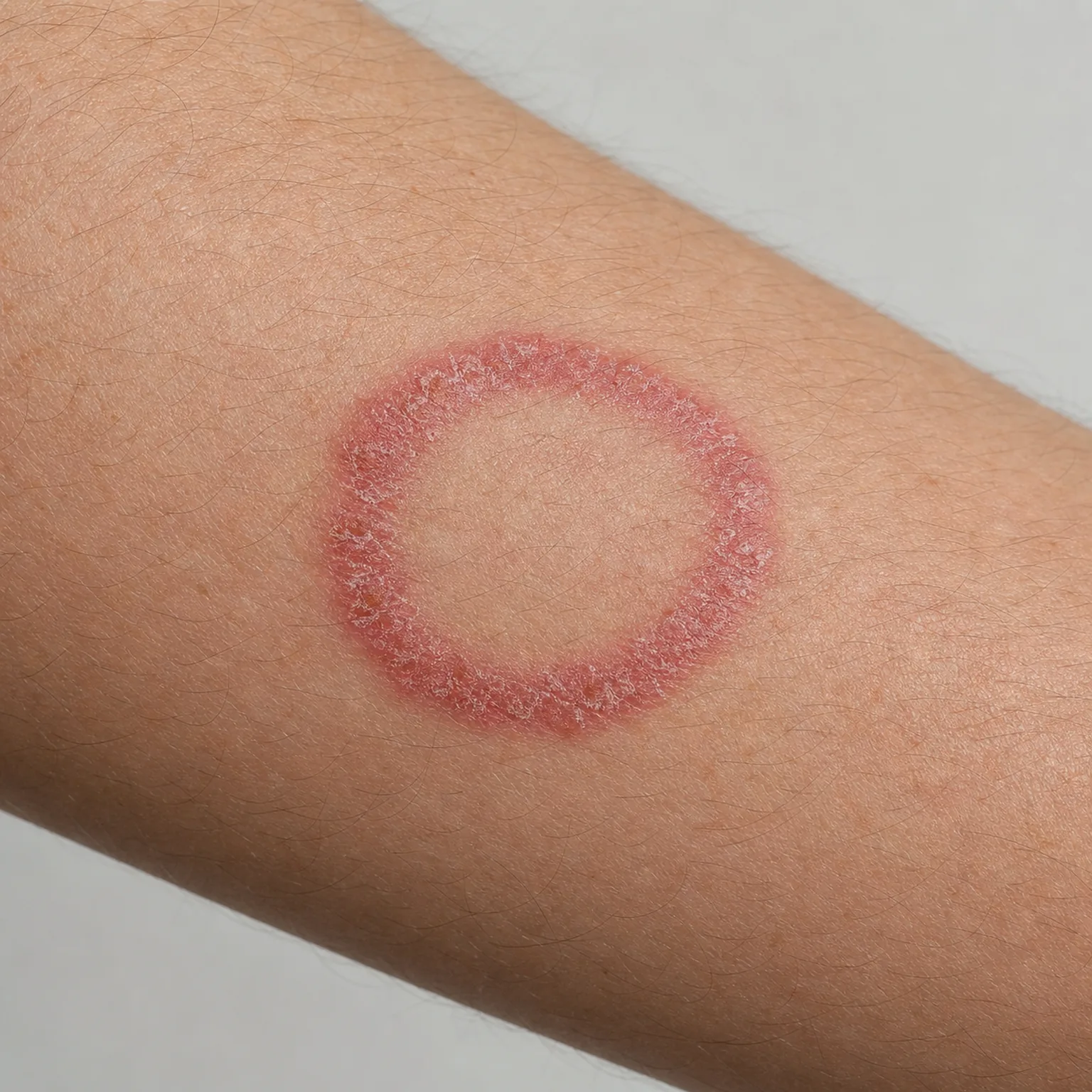 Illustration: ring-shaped fungal skin patch with a raised edge and lighter centre